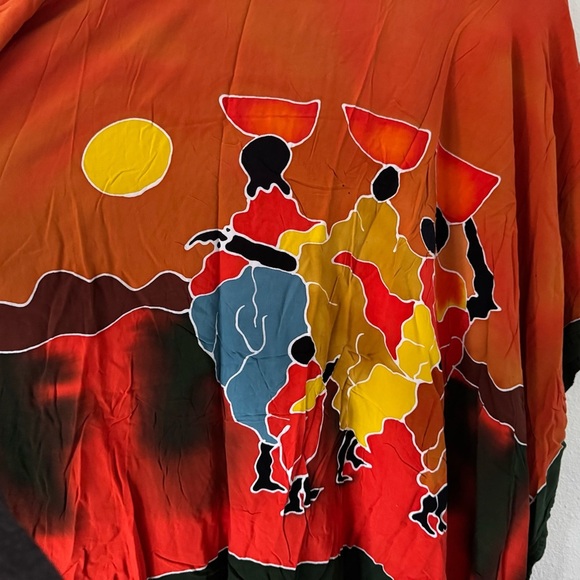 Kaftan Poncho Tunic One Size Relaxed Fit Cover Tassel Fringe Vibrant Multicolor - Picture 4 of 14